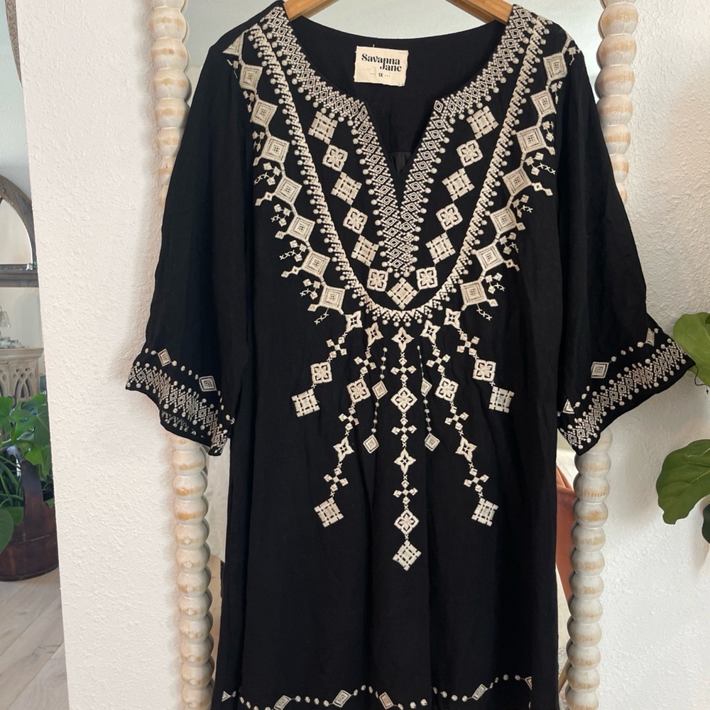 Savanna Jane womens Black Tunic dress boho 1X